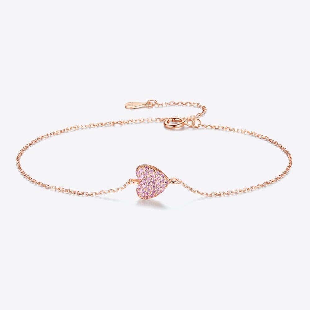 Barbie Inspired Pink Gemstone Heart Shaped Rose Gold Women’s Dainty Bracelet